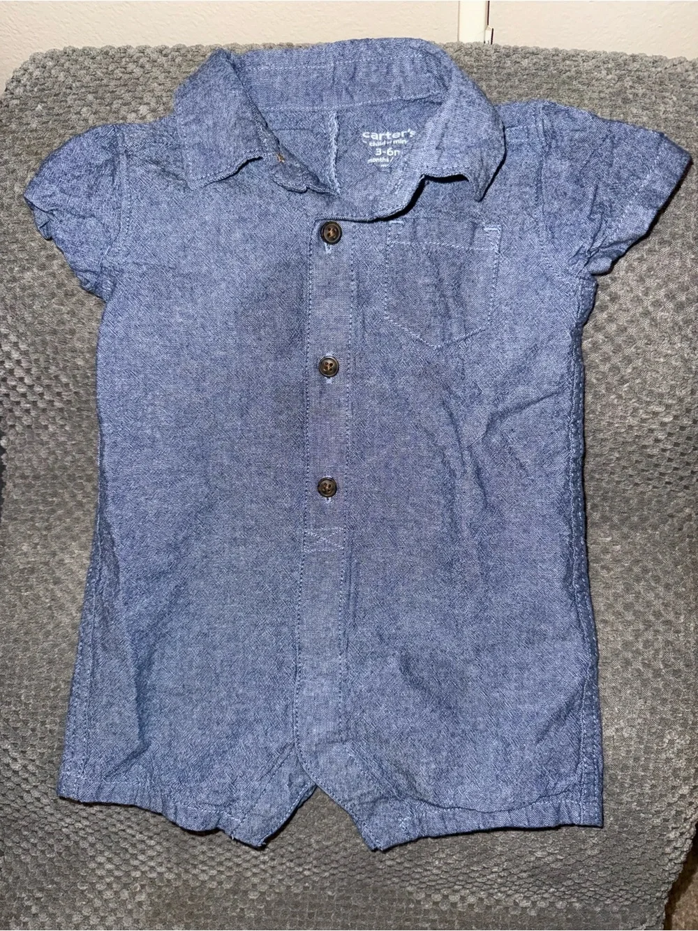 Carter's Blue Chambray Button-Front Short-Sleeve Romper